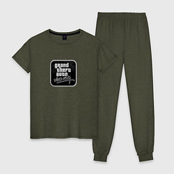 Пижама хлопковая женская GTA logo black, цвет: меланж-хаки