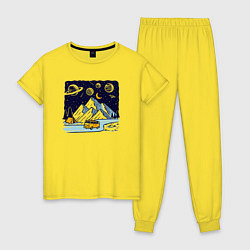 Пижама хлопковая женская Космическая дорога в горах, цвет: желтый