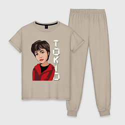 Пижама хлопковая женская Tokio - money heist, цвет: миндальный