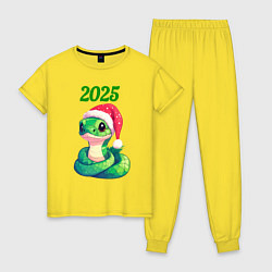 Пижама хлопковая женская Зеленая змейка 2025 год, цвет: желтый