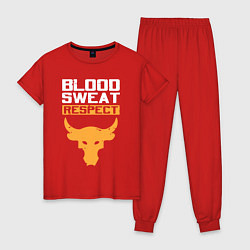 Пижама хлопковая женская Blood sweet respect logo, цвет: красный