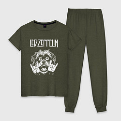 Пижама хлопковая женская Led Zeppelin rock dog, цвет: меланж-хаки