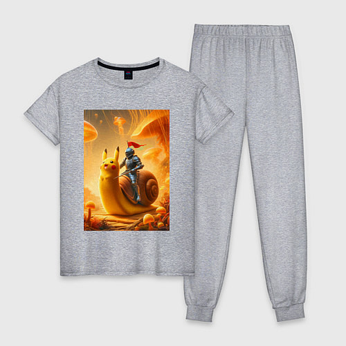 Женская пижама Рыцарь едет на улитке покемоне - сюрреализм / Меланж – фото 1