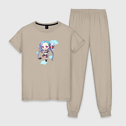 Пижама хлопковая женская Chibi Jinx, цвет: миндальный