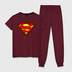 Пижама хлопковая женская Superman logo, цвет: меланж-бордовый