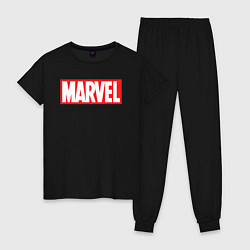 Пижама хлопковая женская Marvel logo, цвет: черный