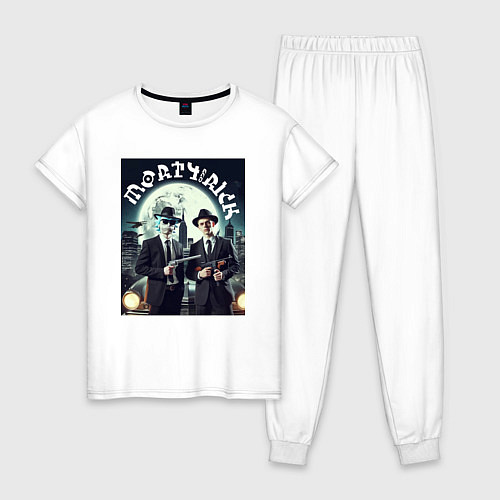 Женская пижама Гангстеры Морти и Рик - портрет на фоне луны / Белый – фото 1