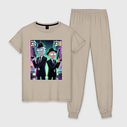 Пижама хлопковая женская Рик и Морти крутые гангстеры - нейроарт, цвет: миндальный