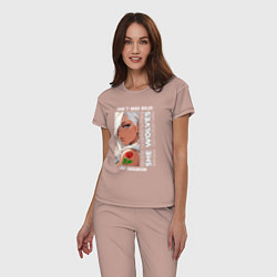 Пижама хлопковая женская Девушка из аниме с розой, цвет: пыльно-розовый — фото 2
