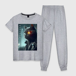 Пижама хлопковая женская Black cat - cyberpunk, цвет: меланж