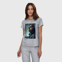 Пижама хлопковая женская Black cat - cyberpunk, цвет: меланж — фото 2