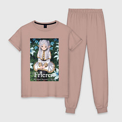 Пижама хлопковая женская Фрирен в лилиях, цвет: пыльно-розовый