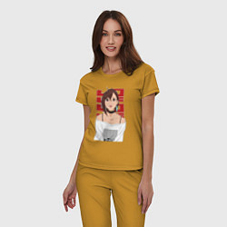 Пижама хлопковая женская Дандадан: Момо, цвет: горчичный — фото 2