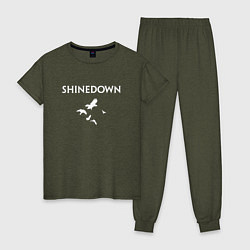 Пижама хлопковая женская Shinedown - logo, цвет: меланж-хаки