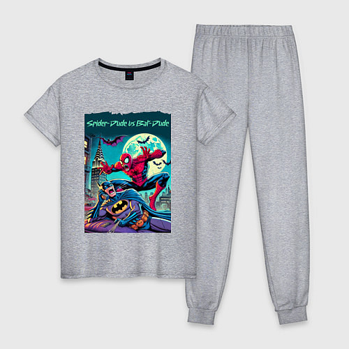 Женская пижама Чувак паук против чувака летучей мыши - нейроарт п / Меланж – фото 1
