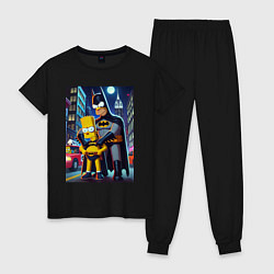 Пижама хлопковая женская Batsimpson with son Bart - ai art fantasy, цвет: черный