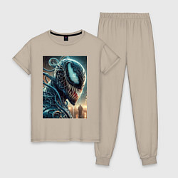 Пижама хлопковая женская Веном в профиль - нейроарт фантазия, цвет: миндальный