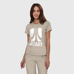 Пижама хлопковая женская Atari logo white, цвет: миндальный — фото 2