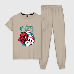 Пижама хлопковая женская Клинок рассекающий демонов Урокодаки, цвет: миндальный