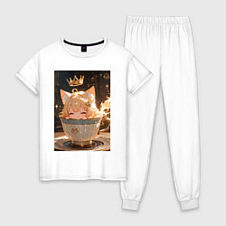 Женская пижама Кошечка с короной в чашке