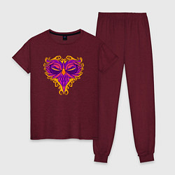 Пижама хлопковая женская Violet owl, цвет: меланж-бордовый