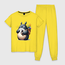 Пижама хлопковая женская Totoro and black cat - anime, цвет: желтый