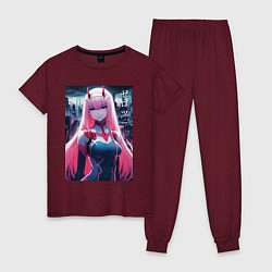 Пижама хлопковая женская Darling in the Franxx - zero two - ai art, цвет: меланж-бордовый