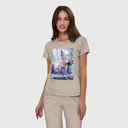 Пижама хлопковая женская Девушка лежащая на глади воды с бабочками и лепест, цвет: миндальный — фото 2