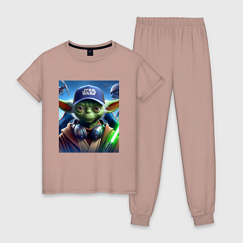 Женская пижама Прикольный Йода с наушниками - прикол / Пыльно-розовый – фото 1