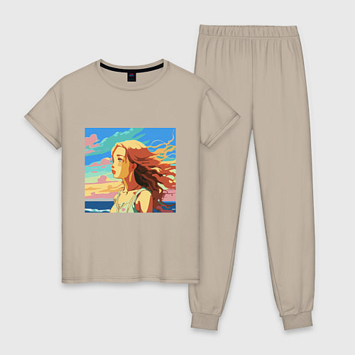 Женская пижама Девушка пляж арт / Миндальный – фото 1