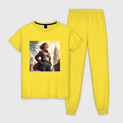 Пижама хлопковая женская Сильная женщина, цвет: желтый