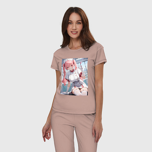 Женская пижама Медсестричка сделает тебе укол любви - пышная аним / Пыльно-розовый – фото 3