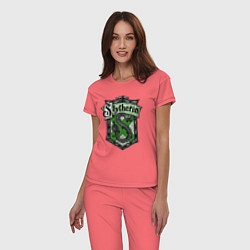 Пижама хлопковая женская Slytherin emblem, цвет: коралловый — фото 2