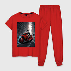 Пижама хлопковая женская Shiroko лиса на футуристичном мотоцикле, цвет: красный
