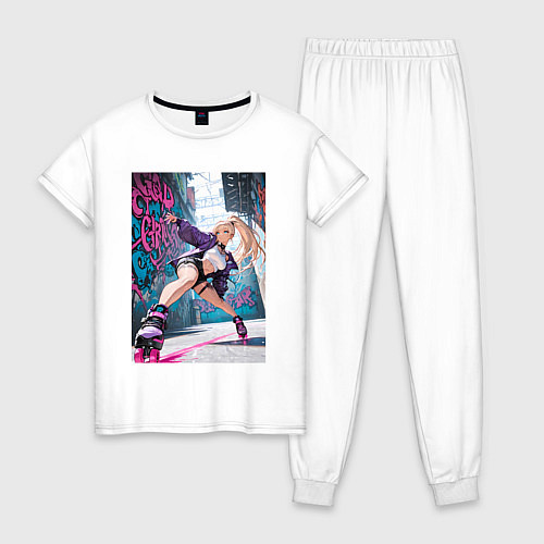 Женская пижама Девушка на роликах исполняет трюки / Белый – фото 1