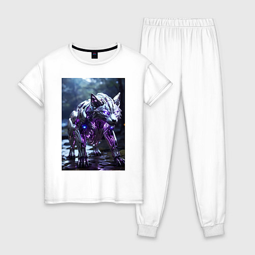 Женская пижама Киборг лиса с неоновой подсветкой / Белый – фото 1