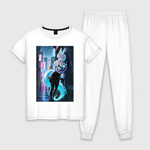 Женская пижама Лиса наемник в стиле Cyberpunk / Белый – фото 1