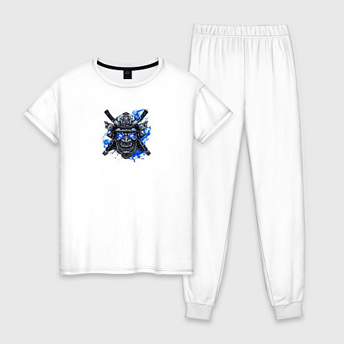Женская пижама Маска самурая с синим пламенем / Белый – фото 1