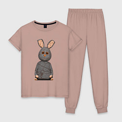 Пижама хлопковая женская Cartoon hare character, цвет: пыльно-розовый