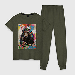 Пижама хлопковая женская Monkey color, цвет: меланж-хаки