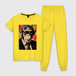 Пижама хлопковая женская Деловой шимпанзе в смокинге, цвет: желтый