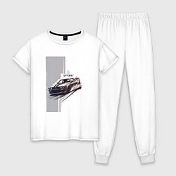Пижама хлопковая женская Спорткар для уличной гонки, цвет: белый