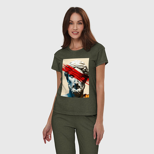 Женская пижама Штрих на античной статуе / Меланж-хаки – фото 3