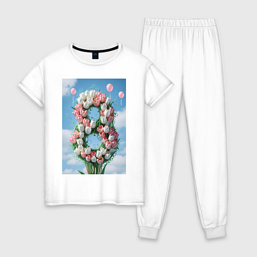 Женская пижама Тюльпаны к 8 марта / Белый – фото 1