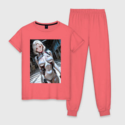 Пижама хлопковая женская Девушка-наемница, цвет: коралловый