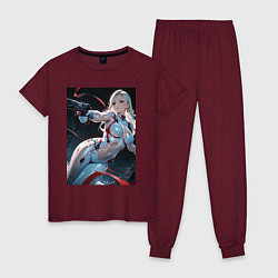 Пижама хлопковая женская Девушка-наемница, цвет: меланж-бордовый