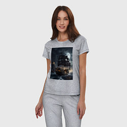 Пижама хлопковая женская Пиратский корабль в шторм, цвет: меланж — фото 2