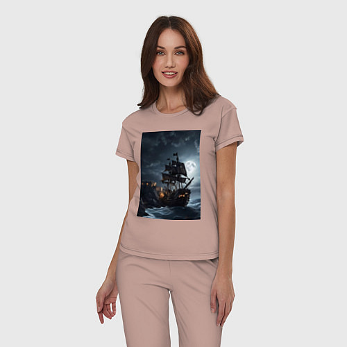 Женская пижама Пиратский корабль в шторм / Пыльно-розовый – фото 3
