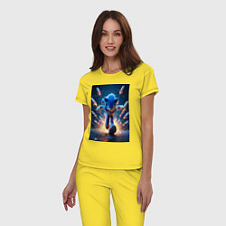Пижама хлопковая женская Соник убегает от ракет, цвет: желтый — фото 2