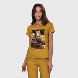 Пижама хлопковая женская Волчица Холо с кружками пива, цвет: горчичный — фото 2
